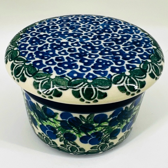 Handmade Polish Floral Ceramic Butter Crock, 4.5 - New - Picture 1 of 14